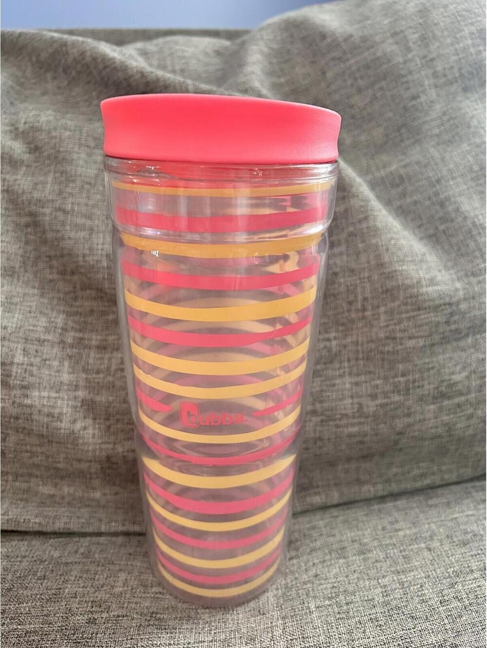 Bubba Tumbler 24 oz Plastic Double Wall Insulated Cup Stripes Pink Lid